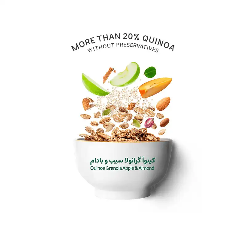 کینوا گرانولا سیب و بادام - 370 گرمی برند اکسیراژل