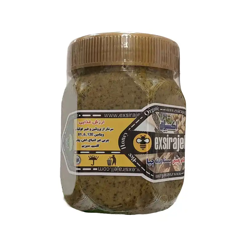 کره بادام زمینی با پسته کوهی و دانه چیا - 400 گرمی برند اکسیراژل